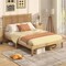 Natural Platform Bed Frame with Rattan Headboard and 12 Wooden Slats